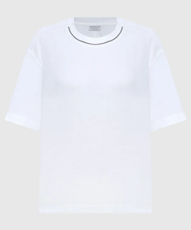 Brunello Cucinelli White t-shirt with monil chain made of ekolatuny