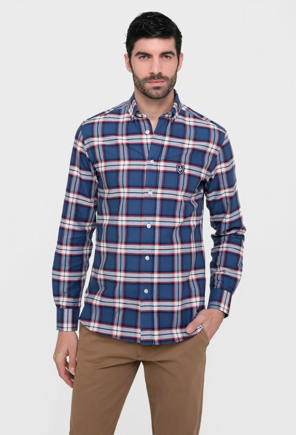 Camisa clásica tartán en color granate