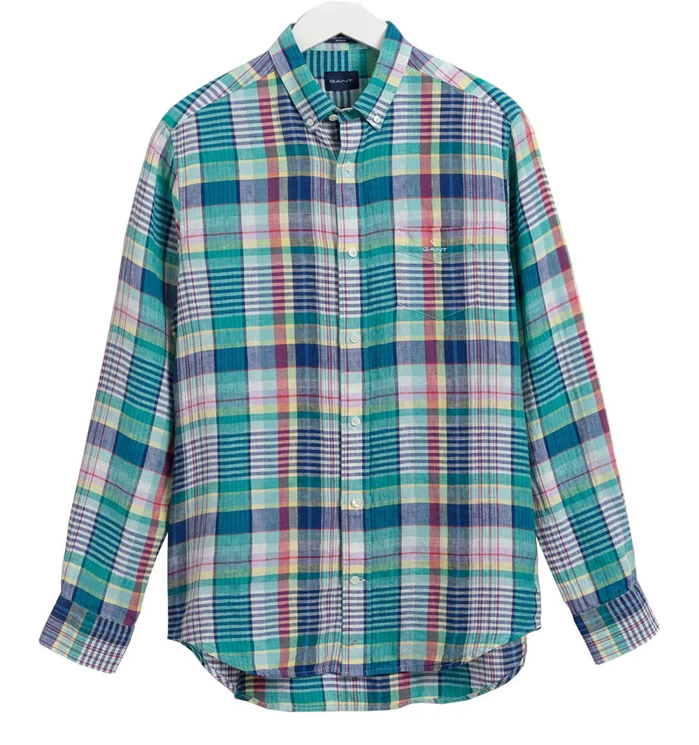 Camisa Gant Regular Fit de lino y madrás de colores
