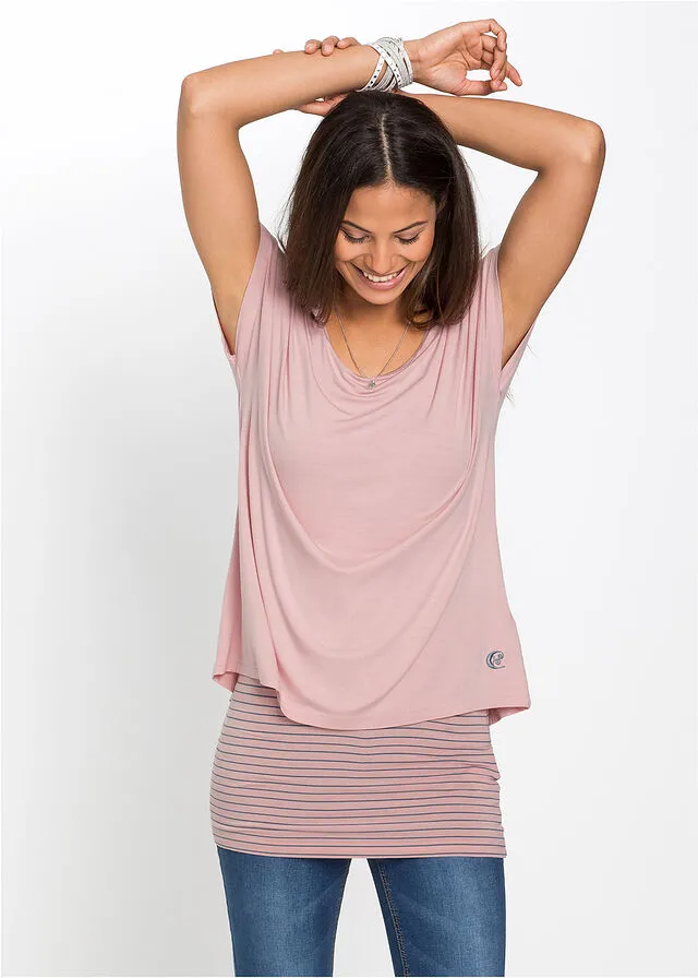Camiseta larga 2 en 1 Rosa antiguo/azul ahumado