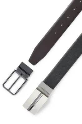 Cinturón reversible de piel con cierre de hebilla y placa