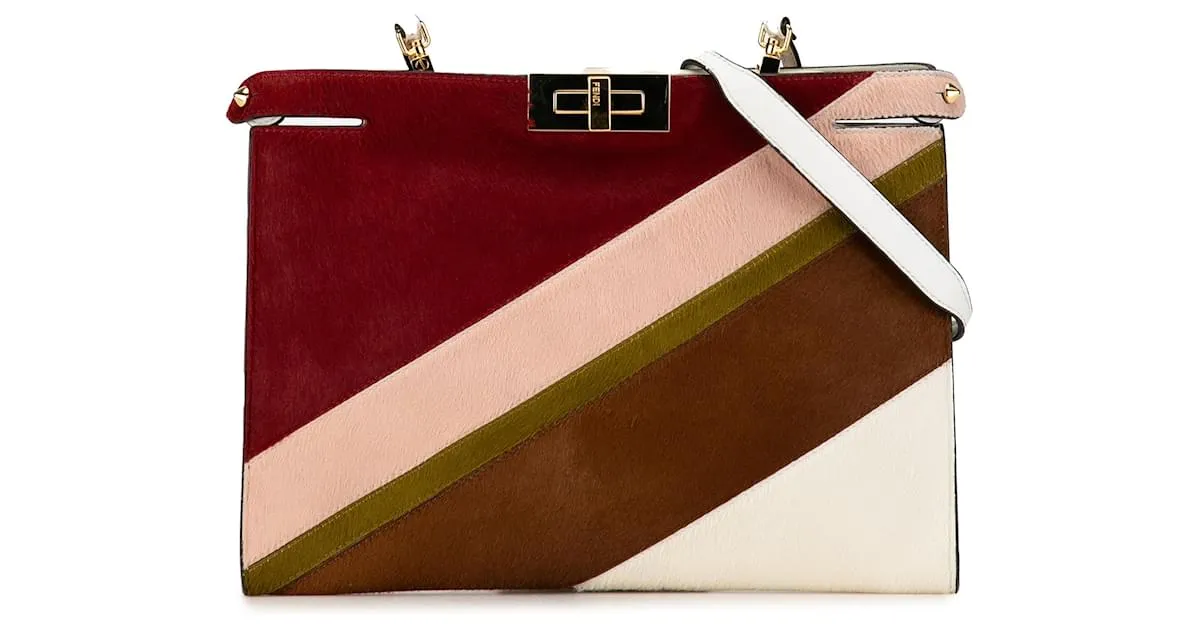 Clutch Crossbody Peekaboo de cuero y pelo de pony blanco Fendi 
