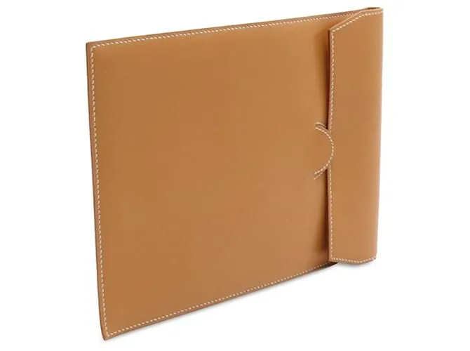 Clutch de cuero box marrón Hermès Castaño 