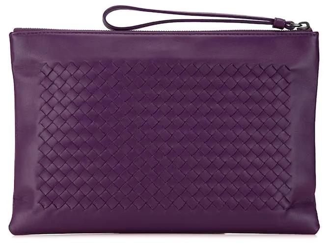 Clutch de cuero Intrecciato Bottega Veneta púrpura 