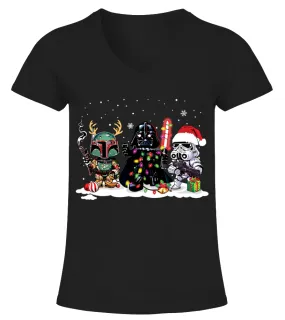 Darth Vader Boba Fett Stormtrooper Star Wars Christmas Camiseta cuello pico Mujer