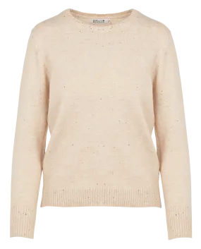 Jersey de mezcla de punto con cuello redondo y lentejuelas en beige