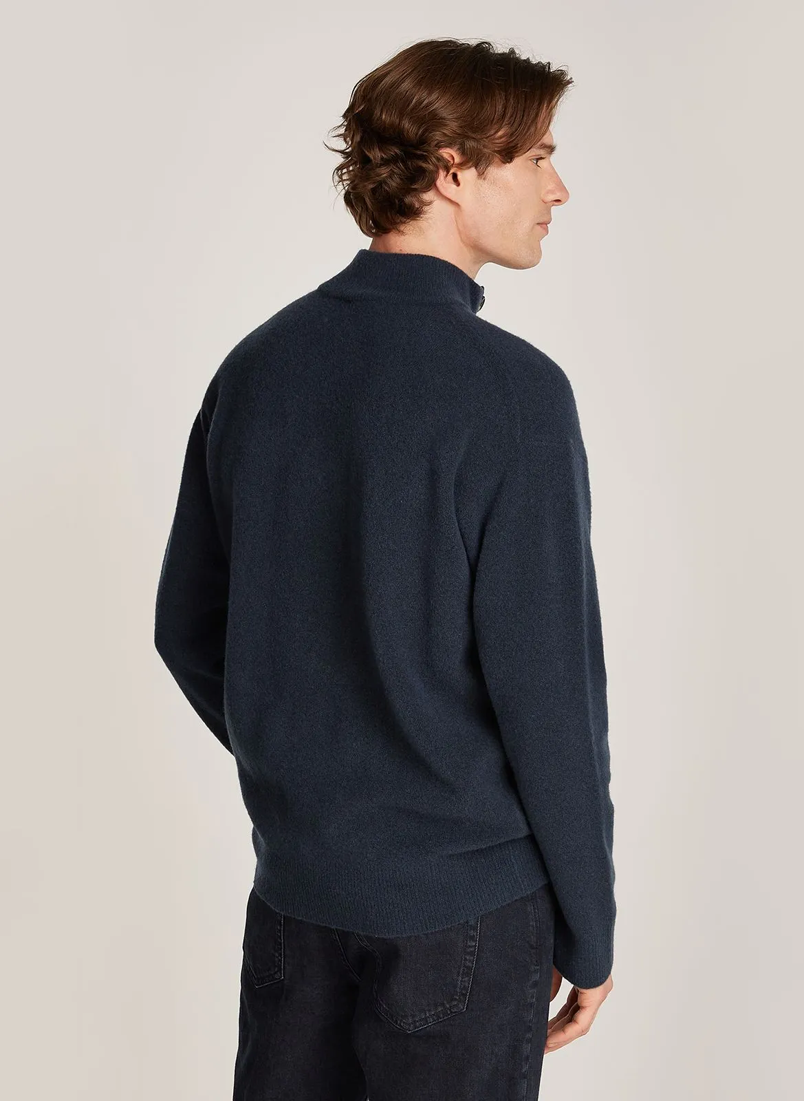 Jersey recto de mezcla de lana con cuello alto en azul