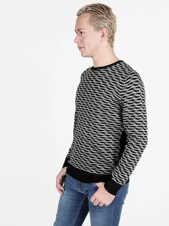 Johnny Looper Jersey de hombre con cuello redondo y estampado bicolor en la parte delantera