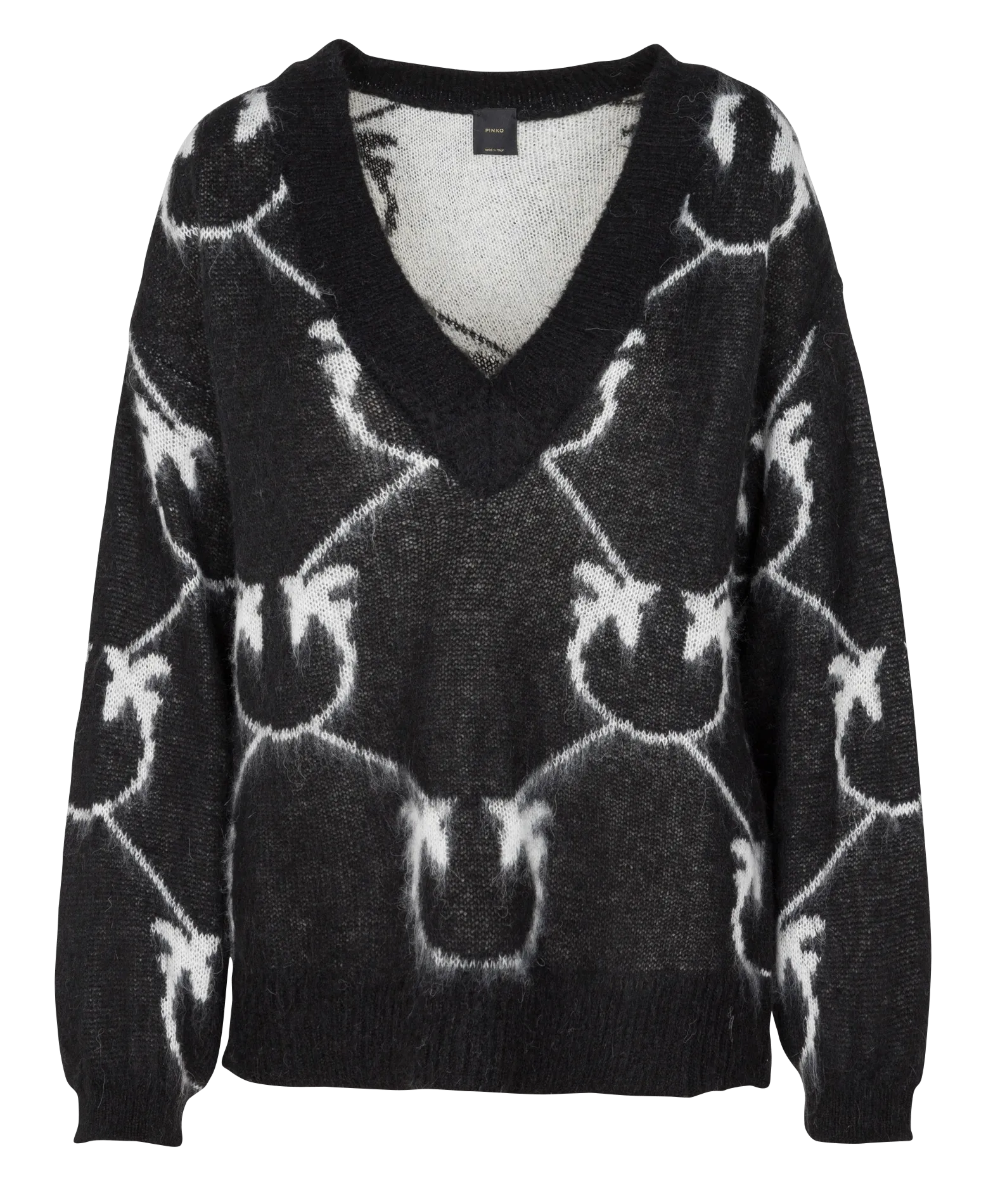 MARISOL - Jersey de jacquard de mezcla de punto con cuello de pico en negro