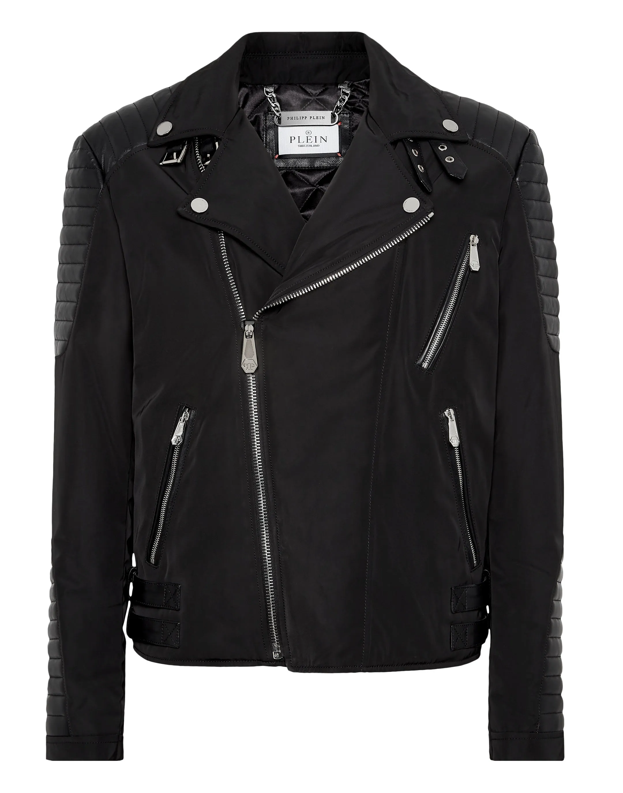 Nylon Biker Jacket With Leather Padding