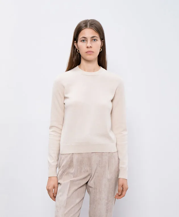 Peserico Beige wool, silk and cashmere sweater with monil chain