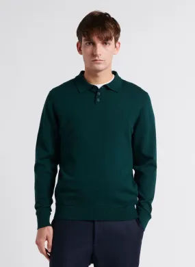 POL - Jersey de mezcla de algodón con cuello polo en verde