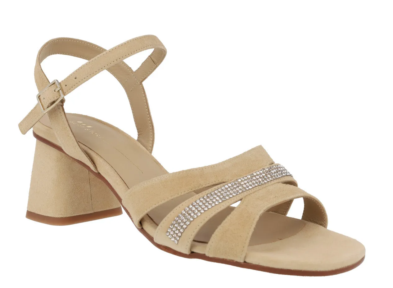 Sandalias de ante con tira de strass para mujer