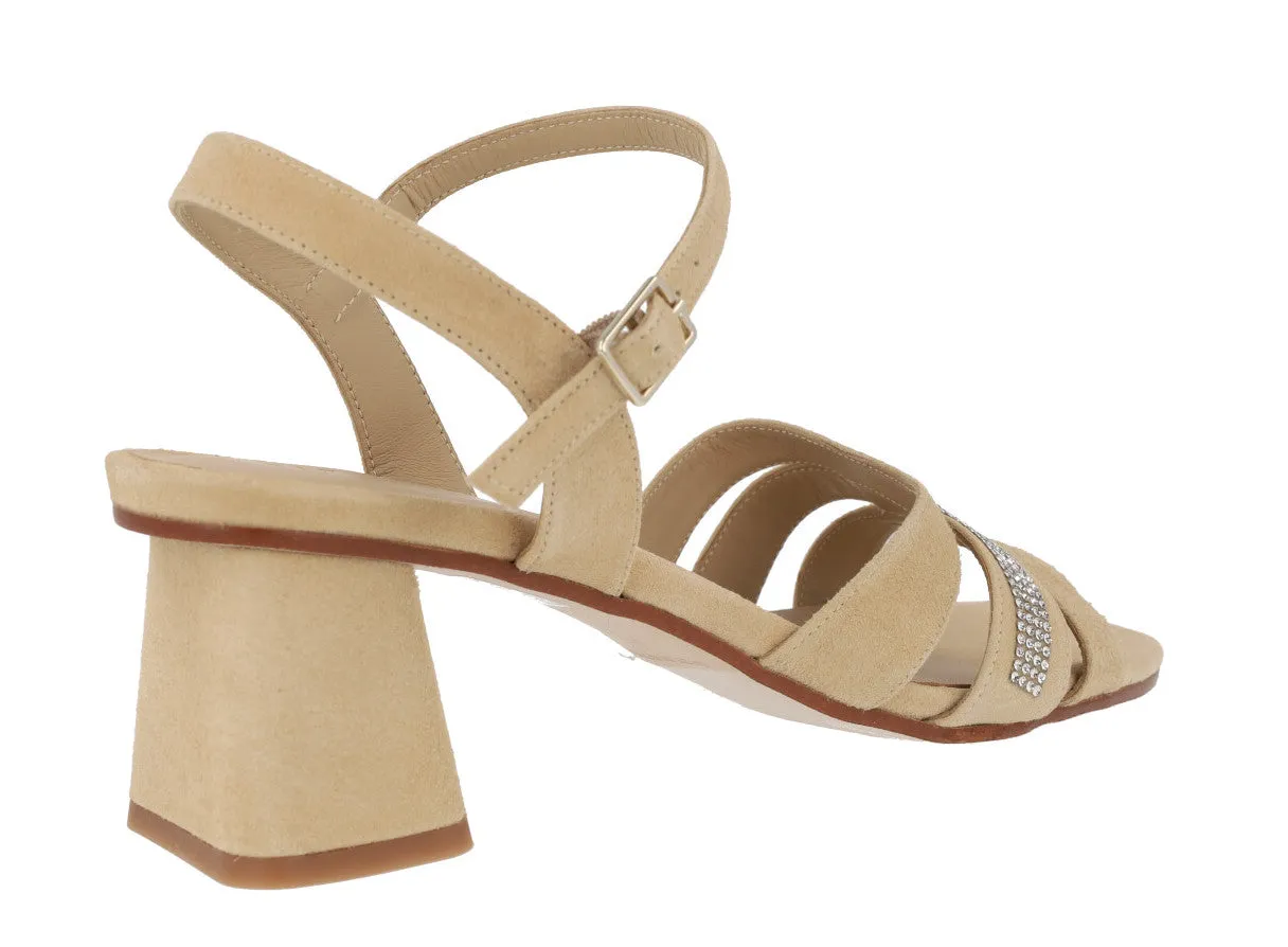 Sandalias de ante con tira de strass para mujer