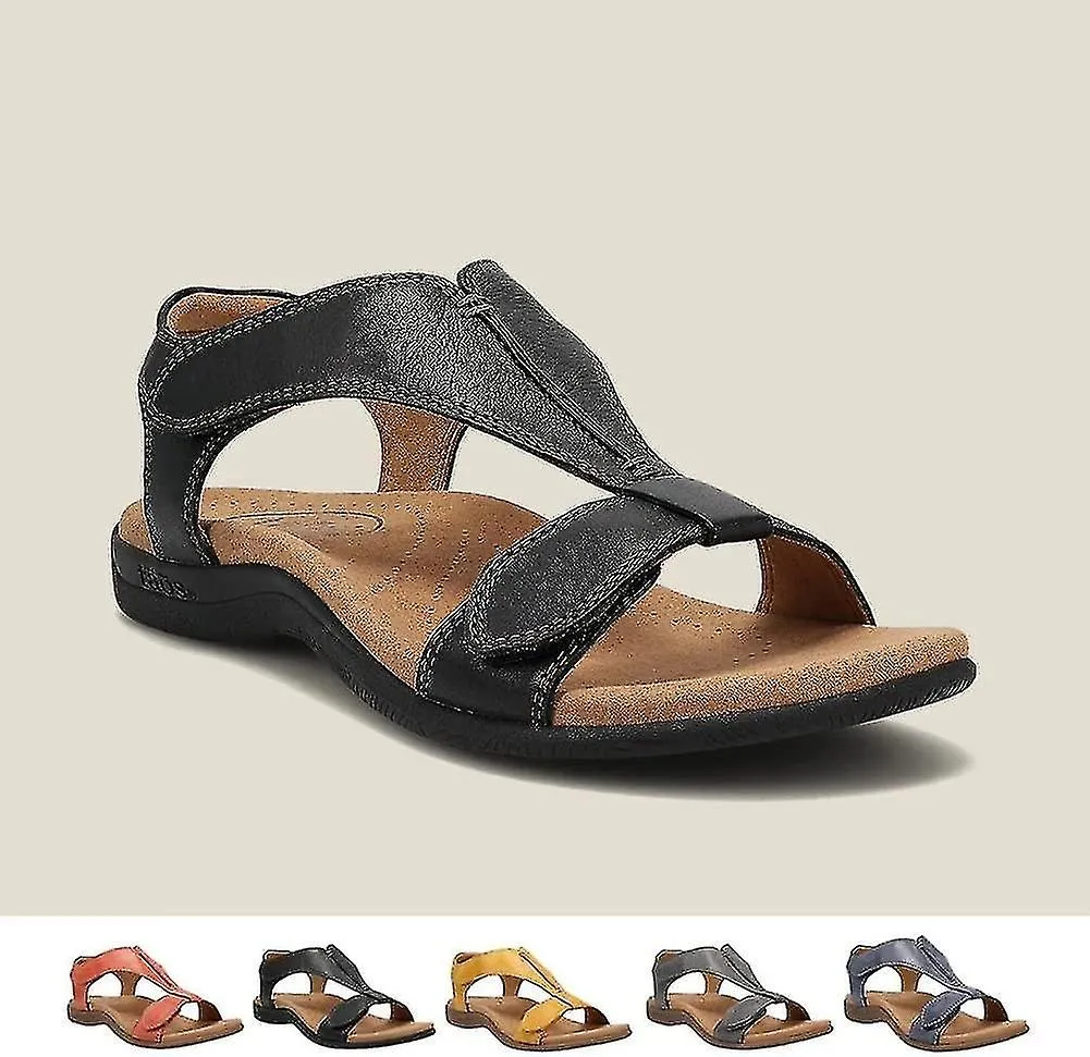 Sandalias ortopédicas cómodas para mujer, Sandalias ortopédicas Sursell, Sandalias casuales de playa planas-36-negro