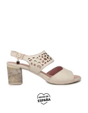 Sandalias Tacón Piel Beige