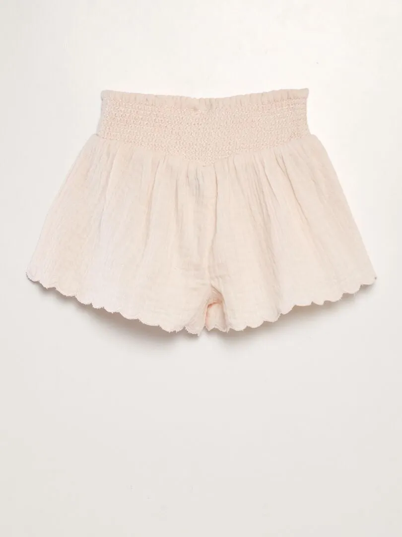 Short de gasa de algodón con cintura fruncida - ROSA