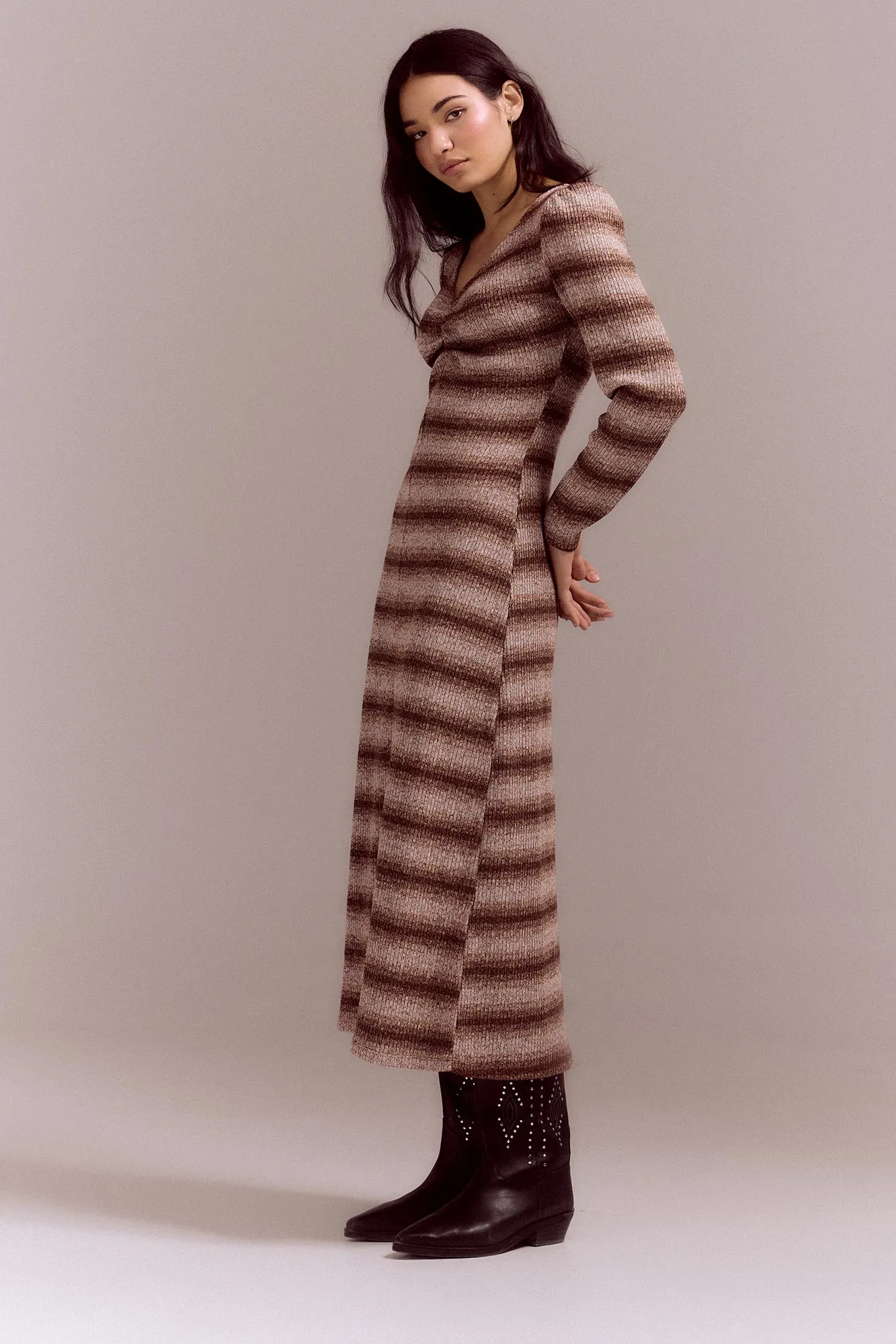 Slowlove Vestido punto frunce rayas