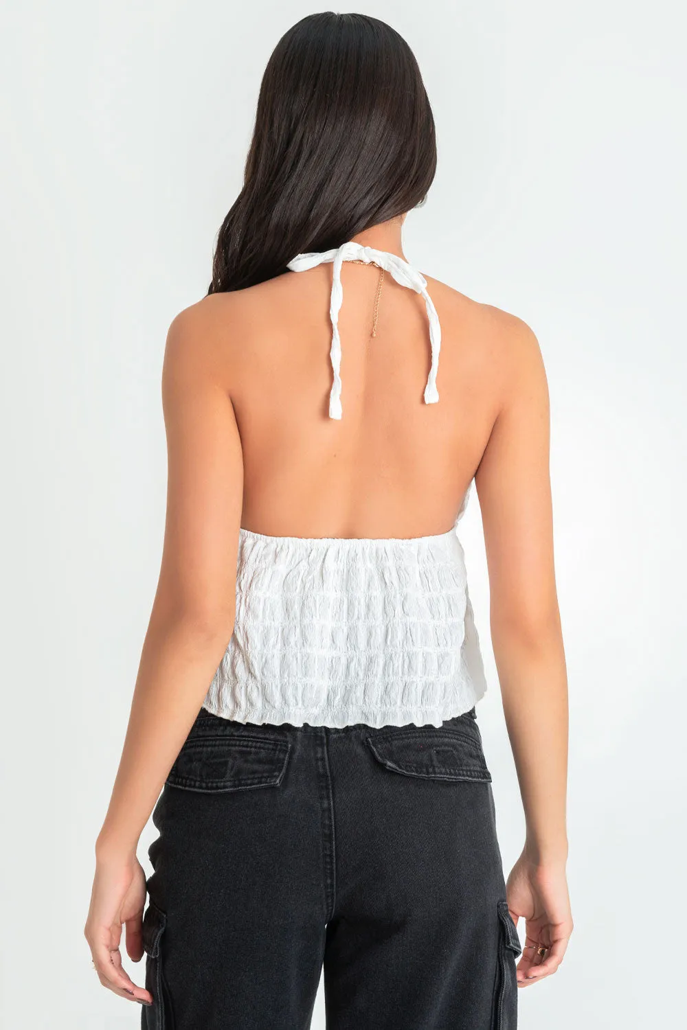 Top cuello halter escote v con lazo