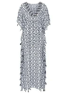 Vestido largo de playa Negro-blanco estampado
