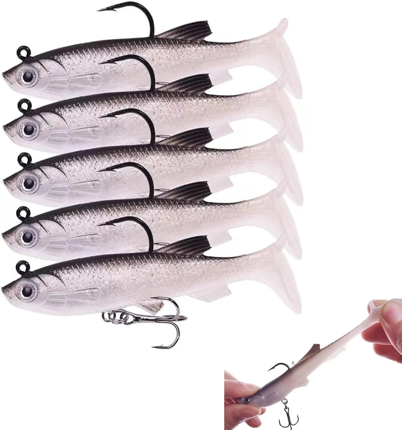 WYMAODAN Conjunto de Cebo  5 Piezas de Cebo Suave de 8 cm Cabeza de Plomo Cebo de mar Equipo de Pesca Anzuelo Agudo Agudo Cebo A