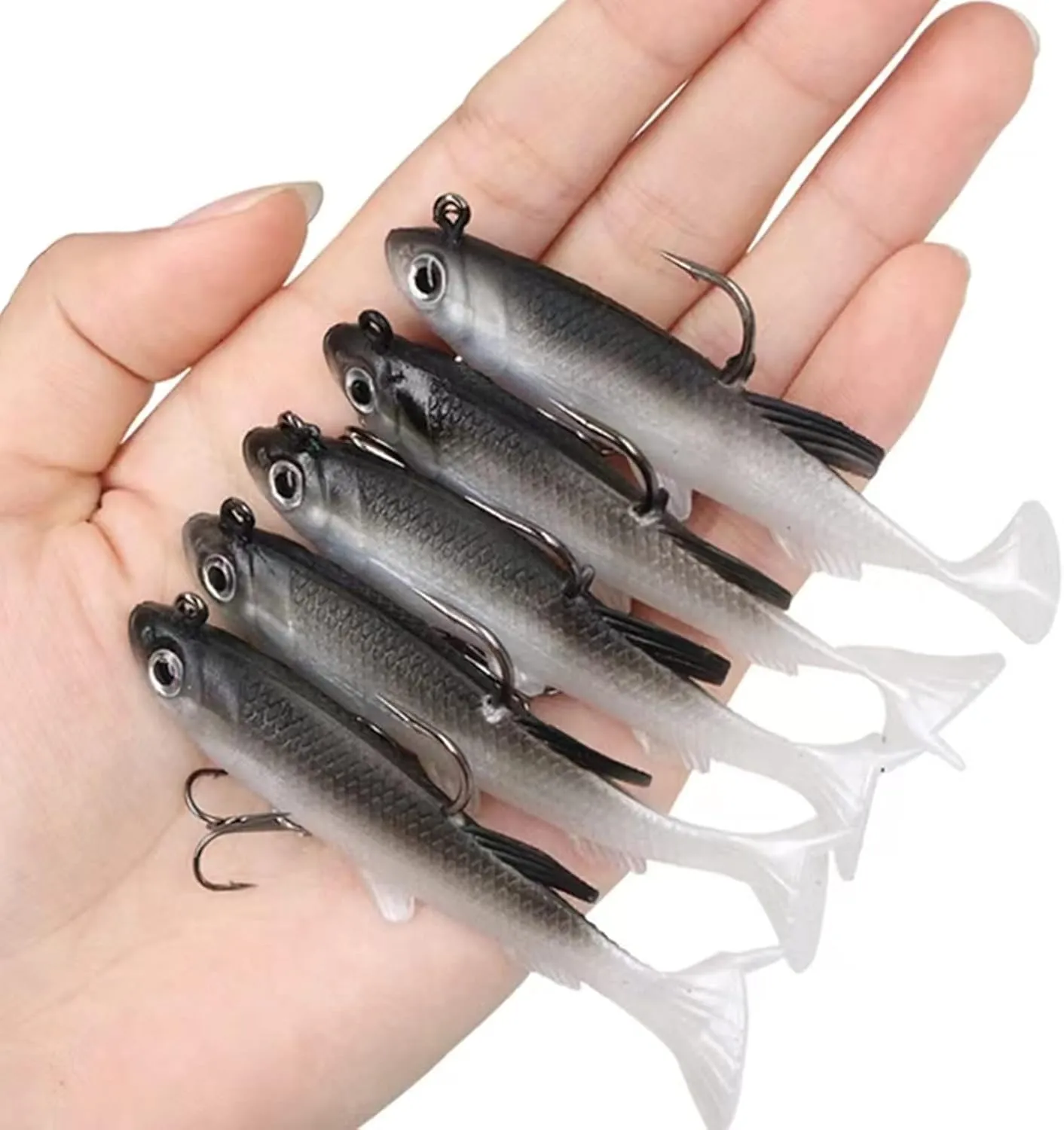WYMAODAN Conjunto de Cebo  5 Piezas de Cebo Suave de 8 cm Cabeza de Plomo Cebo de mar Equipo de Pesca Anzuelo Agudo Agudo Cebo A